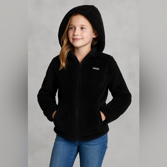 Eddie Bauer Other - Eddie Bauer Kids Black Sherpa Fleece Hoodie Full Zip Jacket Size Medium